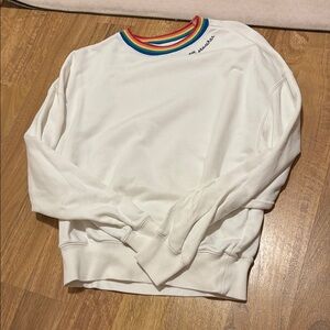 Spiritual Gangster White Crewneck Sweater with Rainbow Trim